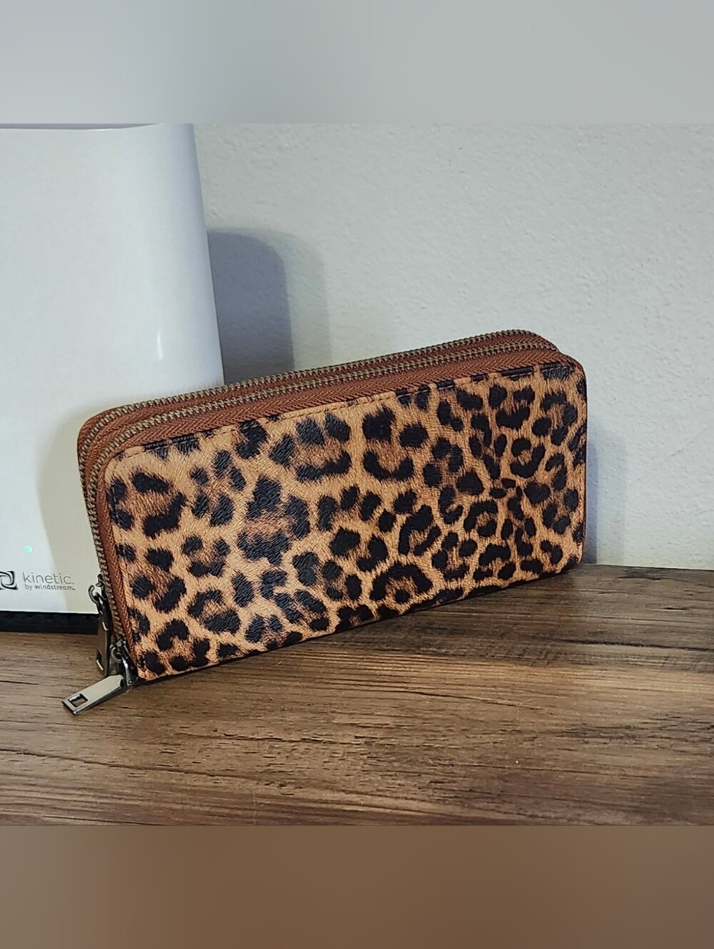 Leopard Print Zip-Around Wallet - Brown